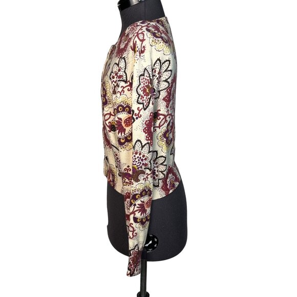 Fossil Women's Floral Cardigan Sweater Lightweight Crew-Neck Beige Purple Size L - Picture 3 of 7